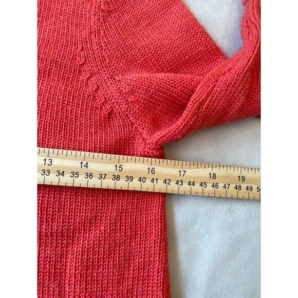 Anthropologie Moth Women's Coral Orange Wool Sweater With Leaf Appliqué Trim Y2K - Picture 9 of 11